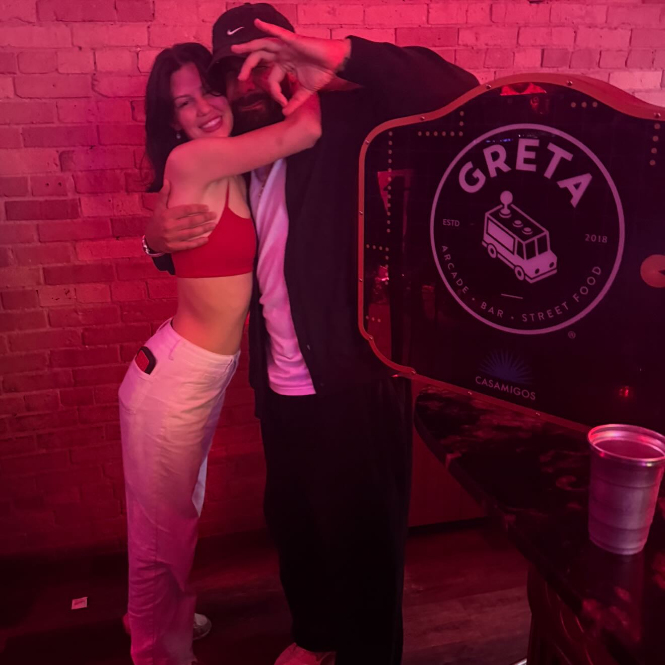 Custom Super HD illuminated arcade marquee sign built by Drip Entertainment for GRETA Toronto, photographed with Drake at the venue